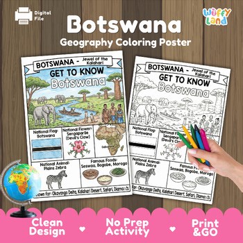 Botswana Country Study Geography Coloring Page Worksheet Activity | Africa