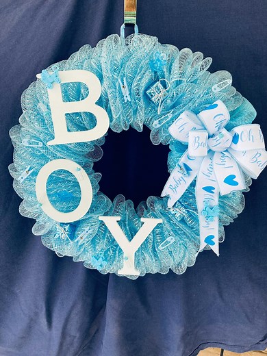 It's A Boy Mesh Ribbon Wreath - Etsy