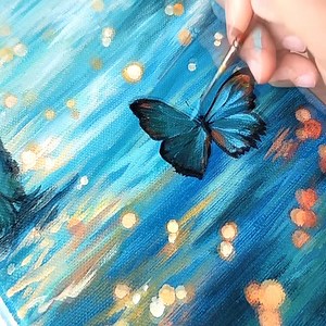 How to paint a Blue Butterfly on a Blue Wave / Acrylic Painting | MAY Art.