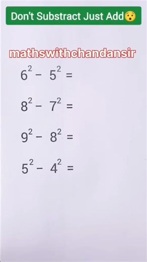 Square Subtraction in 5 Seconds 🤯 Maths Trick#mathstricks #viral #short #shortsfeed #mathshacks