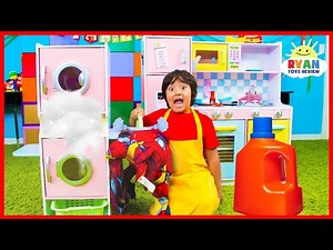 Ryan Pretend Play Washing Clothes at the Laundry Store!!! - Videos For Kids
