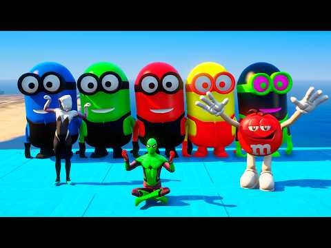 GTA 5 RED SPIDERMAN VS RED MINION VS YELLOW MINION (Epic Ragdolls Funny)