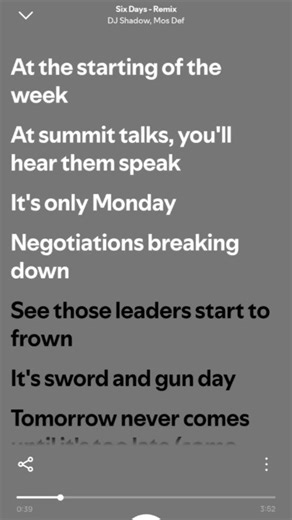 Dj Shadow, Mos Def - Six days remix lyrics #fastandfurious #tokyodriftvibes #spotify #lyrics