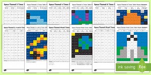 LKS2 Space-Themed Multiplication Tables and Division Facts Maths Mosaics Worksheets