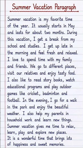 Summer Vacation Paragraph in English ☀️ | Easy Paragraph | Neat Handwriting
