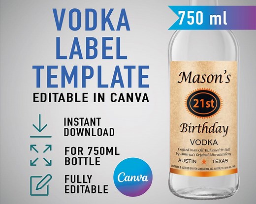Custom Vodka Template, Titos Label, Printable Personalized Alcohol Label, Birthday Wedding Bachelor Graduation Anniversary Gift. 750ml - Etsy