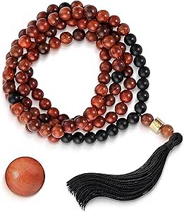 Mala Beads 108 Japamala Necklace with 18K Gold Plated Charm Meditation Necklace with Tassel Women & Men Natural Healing Crystal Jewelry - Buddhist Prayer Bead for Yoga and Spiritual Gift (8 mm)