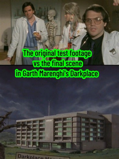 Did you know that Garth Marenghi's Darkplace was originally filmed as a more modern day comedy? It went through a few iterations before it reached its final magnificent form. The test footage shown here was part of a trial of these different ideas with Matthew Holness, Alice Lowe, Matt Berry and Richard Ayoade. Inspired by Spinal Tap, creators Holness and Ayoade decided to test out setting the show in the past, and filmed a couple of scenes prior to production. Originally it was set to be simila