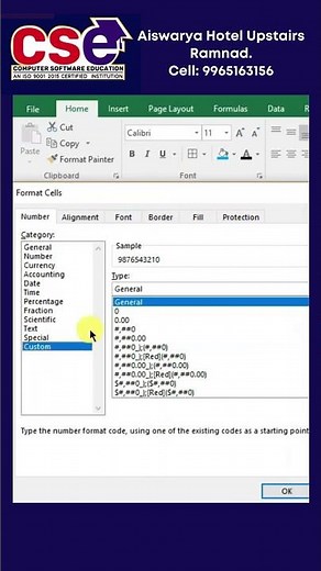 Excel Custom Format Magic: Adding +91 to Your Phone Numbers! Easy Steps! 📱💻 #cseramnad #shorts