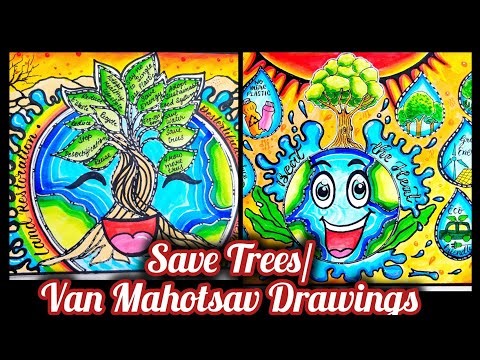 Plant trees\\save trees easy poster making || Van Mahotsav poster Drawing