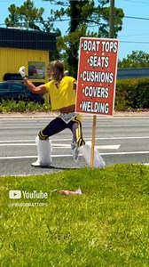 Watch our iconic sign guy bring the 80s back to life 🔥He’s not just holding a sign – he’s holding the whole street’s attention!Boat Tops, Canvas, and Custom Marine Work – now with a side of rock ‘n roll 🎶#SignGuyLegend #80sVibes #BoatTops #CustomCanvas #PascoBoatTops #UpholsteryLife #SupportLocal | Tampa Bay Upholstery