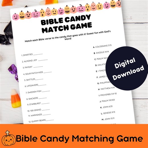 Bible Candy Match Game Christian Halloween Printable, Children's Ministry, Trunk or Treat Activity, Bible Games - Etsy