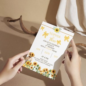 Yellow Birthday Invitation Elegant Sunflower Bow Party Invite Sunshine Floral Celebration Card - Etsy