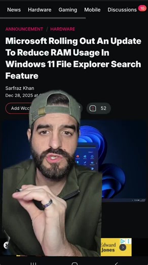 Windows 11 File Explorer is getting a RAM boost! Faster searches, less memory usage. #Windows11 #FileExplorer #TechUpdate #RAMOptimization #MicrosoftUpdate