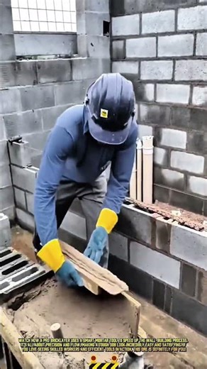 Skilled bricklayer using a specialized mortar spreader tool