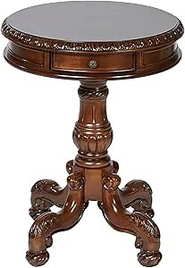 Touch of Class Cortona Pedestal End Table Autumn Cherry - Victorian Style Furniture - Round Top with Curved Legs - Antique Side Accent - Wood End Tables for Bedroom, Living Room, Entryway, Dining