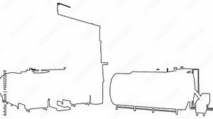 outline animation of oil tank on white screen with black line.