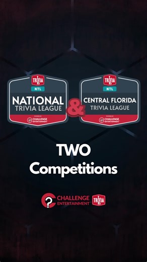 ⭐Announcing the NEW 2026 National Trivia League! ⭐ OVER $80,000 IN CASH & PRIZES IN 2026 ⭐AND YOUR TEAM IS INVITED - FREE️ The 2026 Challenge Entertainment National Trivia League is ON! This year you’re competing in 𝐓𝐖𝐎 leagues at the same time — National & Local. HOW THE 𝐍𝐄𝐖 2026 NTL WORKS 🎯ALL weekly Live Trivia games count toward the National Trivia League & the Central FL League - So play at multiple local weekly locations! 📆Our 𝐋𝐨𝐜𝐚𝐥 Central FL Trivia League runs 1/1 - 5/29 wit