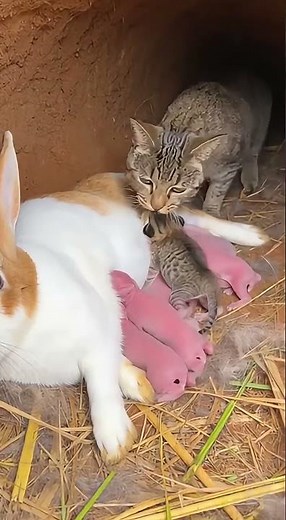 Mother Cat Finds Her Kitten Living With Baby Rabbits 🥺🐰🐱 | Unbelievable Moment