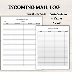 Incoming Mail Log Sheet: Printable Office Mail Tracker (PDF Instant Download) - Etsy