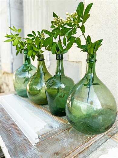 Antique French Green Glass Demijohn Vase | Vintage Viresa Wine Bottle Carboy (5-8 Litres) - Etsy