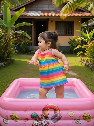 Luna Dancing to Oh Carol in an Inflatable Pool 💦💃 #LunaSteps #OhCarol #PoolDance #SummerDance #ToddlerDance #CuteDance #KidsDance #SplashFun #HappyMoves #WholesomeContent #Shorts