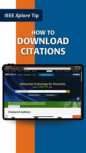 💡 IEEE Xplore Tip: IEEE Xplore bibliographic references are easily downloadable! Each abstract offers a "Download Citation" option, and there are multiple export formats to choose from. You can even download multiple citations at once from your search results page. More tips & tricks: 🔗 https://loom.ly/xsnyH74 #IEEE #IEEEXplore #XploreTips #TipsAndTricks #Tips #ResearchTips #PhD #Research | IEEE Xplore