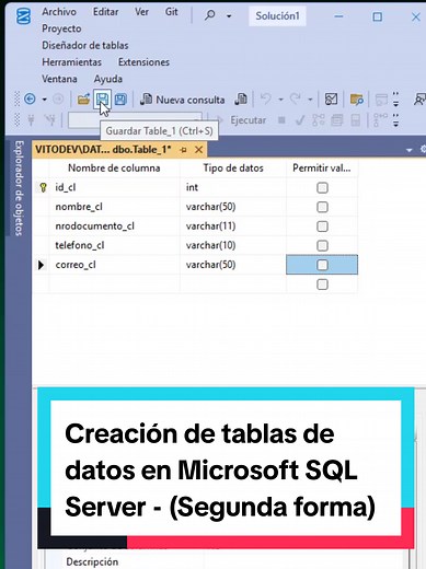 Creación de tablas en Microsoft SQL Server: Segunda forma