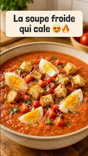 Soupe froide qui cale 😍🔥 Tomates Œufs Croûtons