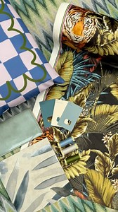 Your modern home inspo 🌴… By mixing contrasting patterns and incorporating texture and colour, you can add visual interest and personality to your home décor. ✨ Would you use this scheme in your home? ✂ #ModernHome #InteriorDesign #HomeRenovation #AnimalFabric #GeometricDecor | JUST FABRICS