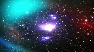 Galactic space background with colorful nebula, stars, and glowing light clusters. Dynamic and cosmic atmosphere in blue, red, and purple tones, ideal for intro, outro, or presentation overlays