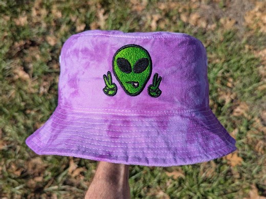 Alien Peace Purple Tie Dye Bucket Hat | Embroidered Rave Wear Trippy Festival Accessories | Rave Outfit Raver Gift Psychedelic Accessory - Etsy