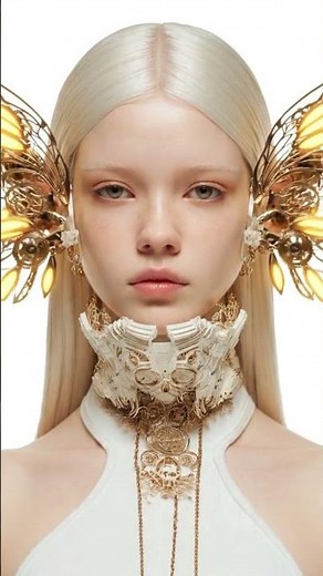 Steampunk Elf Beauty Animation | White & Gold Mechanical Design | AI Edit