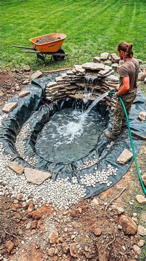 I Built a Koi Pond & Waterfall in My Backyard! 🌿 (DIY Transformation) #shorts