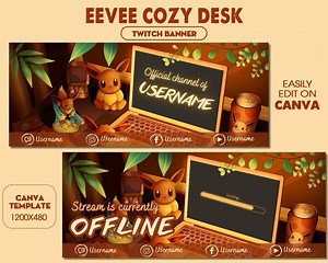Chibi Eevee Twitch Banner, Cozy Orange Aesthetic Lofi Desk, Customizable Stream Banner - Etsy