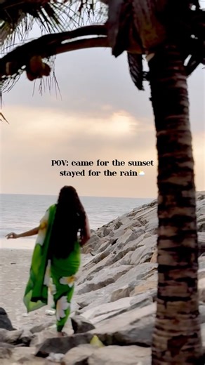 Arya Vinod on Instagram: "Saree 🦚 @sudathi.official . . . #GreenSaree #CottonSaree #BeachSaree #SunsetVibes #GoldenHourGlow [green cotton saree, beach sunset look, breezy summer saree, soft aesthetic outfit, sustainable ethnic wear, minimal desi style, seaside saree vibes, golden hour beach look, comfortable cotton saree, modern Indian beachwear]"
