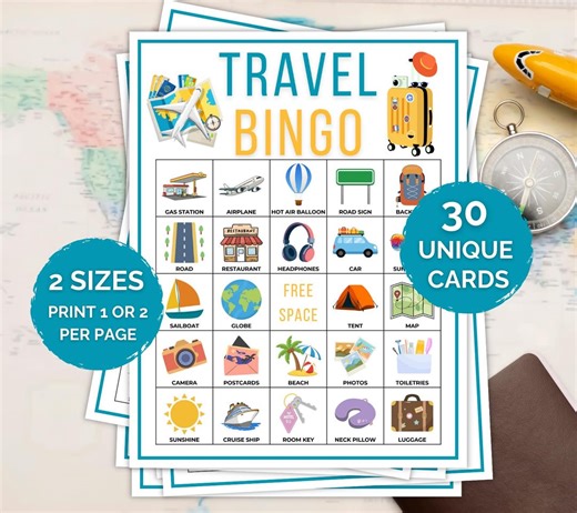 30 Travel Bingo Cards, Travel Bingo Printable, Travel Activity, Car Ride Road Trip Game, Vacation Bingo, Summer Game, Family Travel Game - Etsy