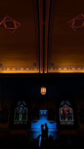 @smjphoto - “One of my favorite go-to setups is creating a gelled silhouette using contrasting colors so the couple pops within the scene. I really enjoy turning historic churches like this into art pieces for my couples! Sony A9 w/ Sony 16-35 f/2.8 @ 1/200, f/2.8, ISO 50 Godox V860III w/ Blue MagGel MagSphere” | MagMod