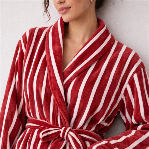 Red Striped Cotton Terry Bathrobe – Vintage Soft Spa Robe - Etsy