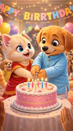 #Puppy Celebrates Cat’s Birthday 🎂🐶🐱| Best Friends Forever #funny #cute #catdance #cartoon #dogvideo