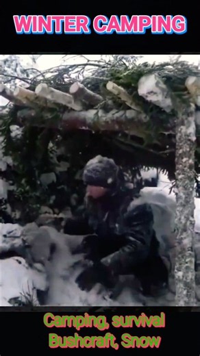 Solo Overnight- Building a Leaf & Branch Shelter in Winter Snow #camping #camping #winter #survival