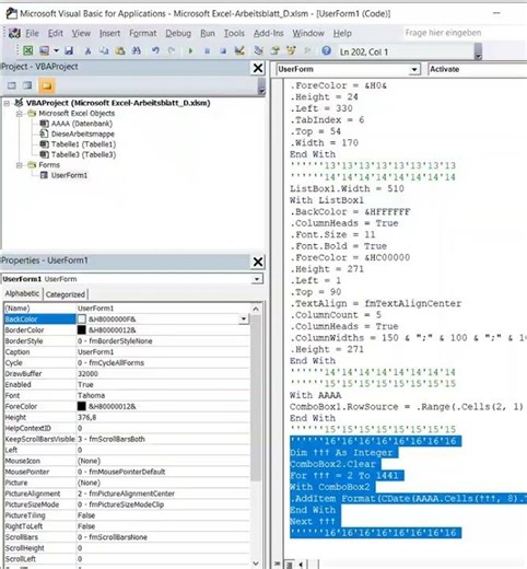 ComboBox2 wird mit der Uhrzeit gefüllt Excel VBA