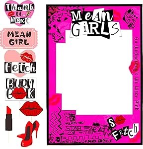 LaVenty Mean Girl Party Photo Booth Props Frame Mean Girl Party Decoration Y2k Birthday Party Decorations Hot Pink Girls Birthday Party Supplies