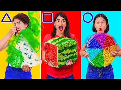 GEOMETRIC SHAPE FOOD CHALLENGE || Last To Stop Eating Wins!Eating Only One Shape By 123 GO!CHALLENGE