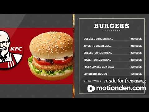 KFC UGANDA MENU WITH PRICE