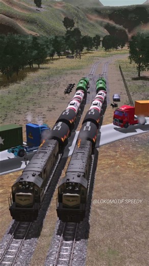 2 kereta Api Melintasi Rel Di Depan Adu Truk #railtrack #railroad #train #railway