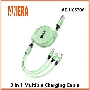 [Hot Item] Hot Selling Telescopic Retractable Flexible Green 3 in 1 Fast Charging Cable USB2.0 to Type-C&Android&Lightning Mobile Phone Cable