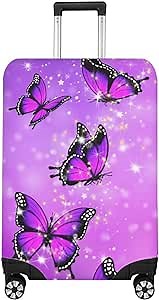BIGCARJOB Purple Butterflies Luggage Cover for Women Girls,Cute Travel Suitcase Protector Washable Anti-scratch Suitcase Covers,Fit 22-24inch