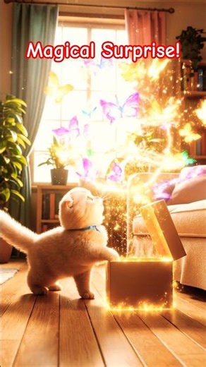 🦋 Cat Opens Box and Magical Butterflies Fly Out! | Cute Short Animation #viral #shorts