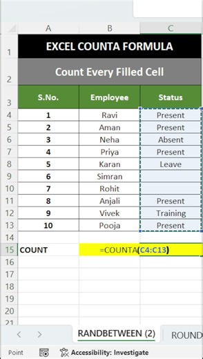 Excel COUNTA Formula Explained in 30 Seconds #excel #spreadsheetmagic #excelformula